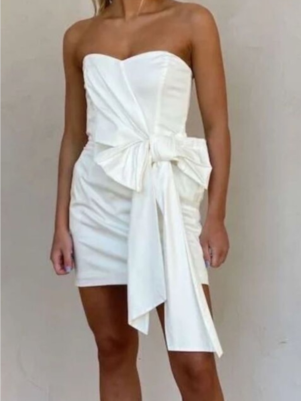 French Connection Strapless White Tie-Waist Mini Dress NWOT